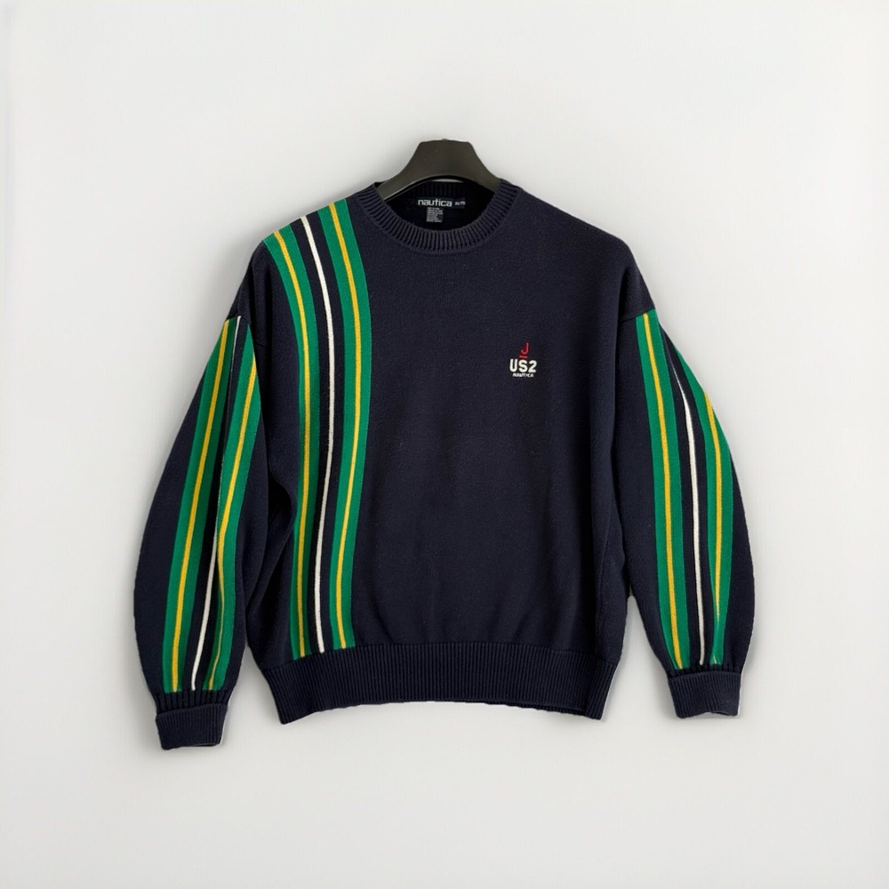 Vintage 90s Nautica Color Block Sailing‎ Hip Hop Sweater J US2 Racing XL  Y2K